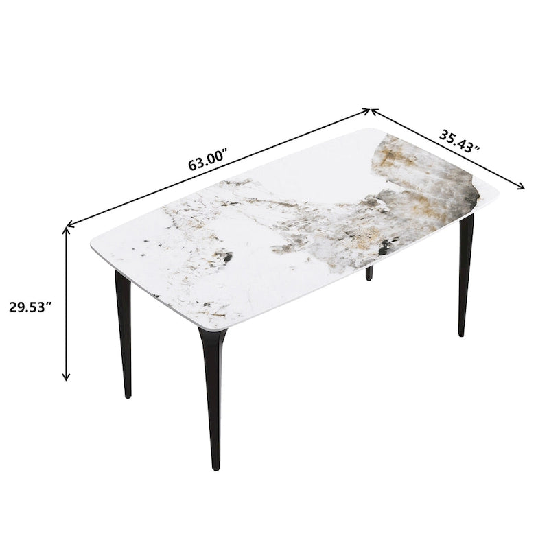 Modern Slate Dining Table with Sintered Stone Top and Metal Legs