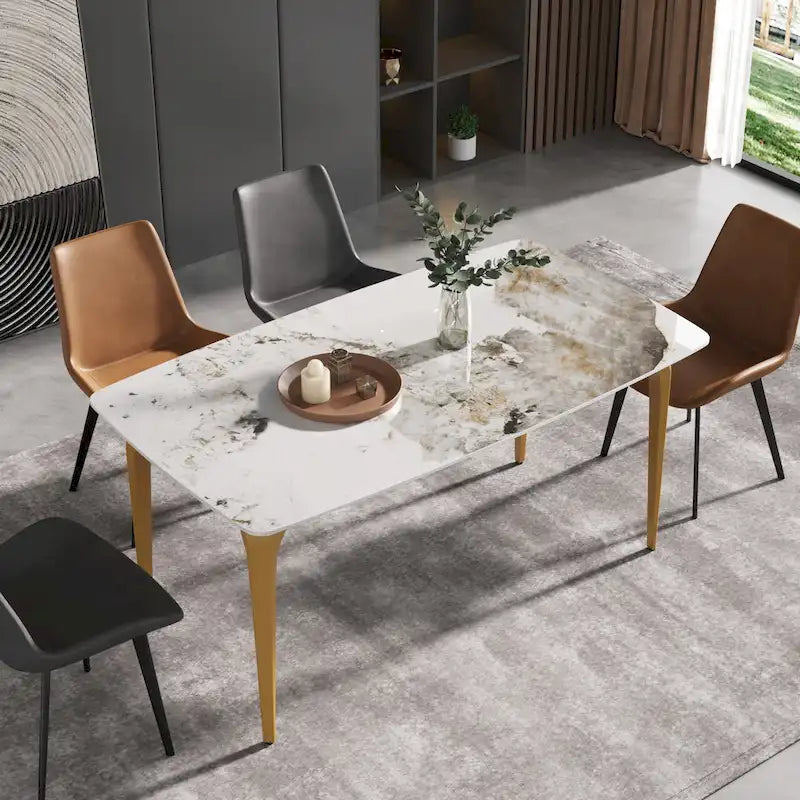 Modern Slate Dining Table with Sintered Stone Top and Metal Legs