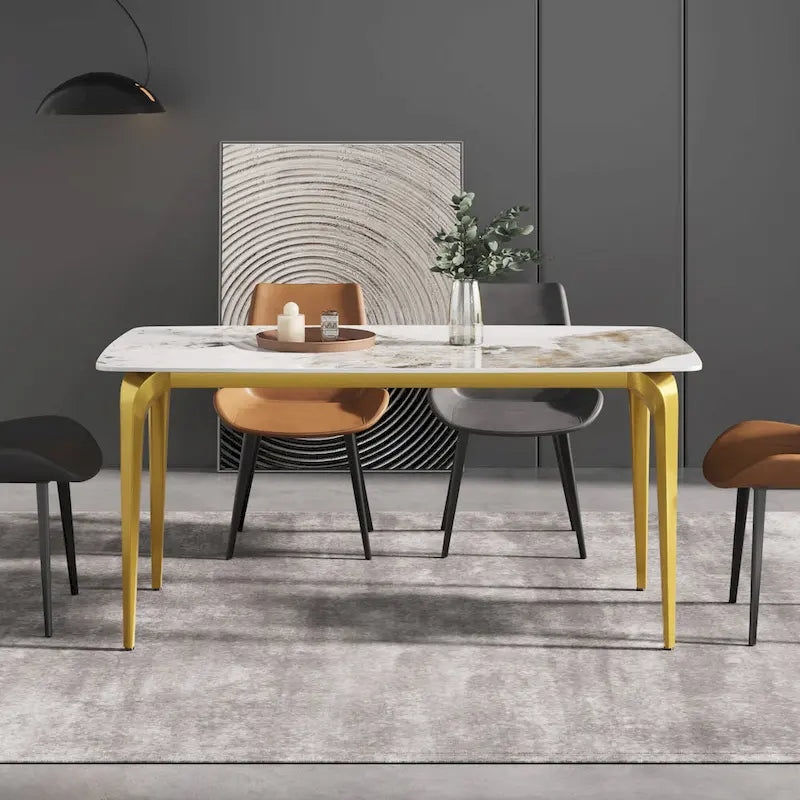 Modern Slate Dining Table with Sintered Stone Top and Metal Legs