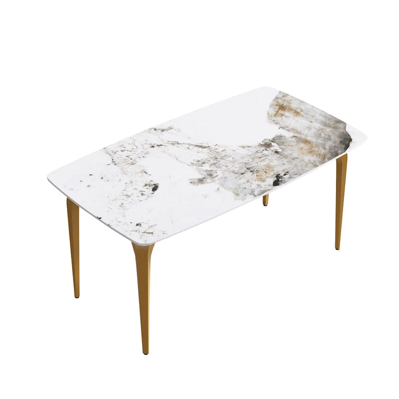 Modern Slate Dining Table with Sintered Stone Top and Metal Legs