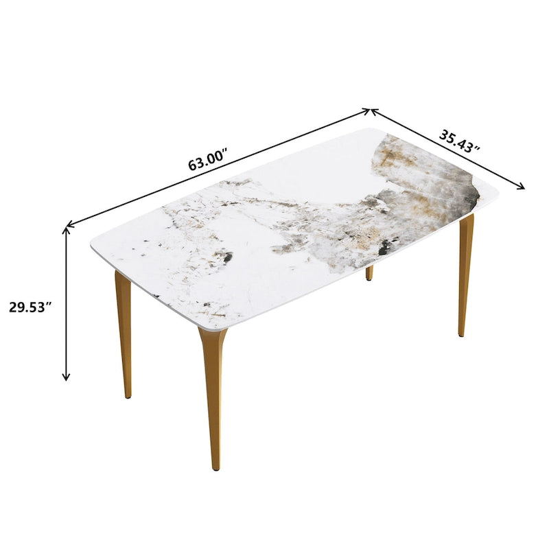 Modern Slate Dining Table with Sintered Stone Top and Metal Legs