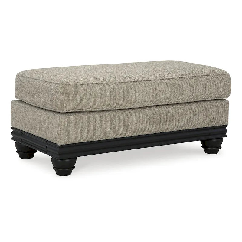 Gray Chunky Fabric Ottoman with Matte Black Wood Trim