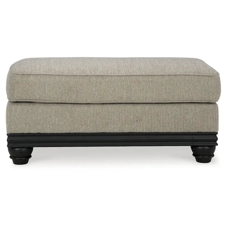 Gray Chunky Fabric Ottoman with Matte Black Wood Trim