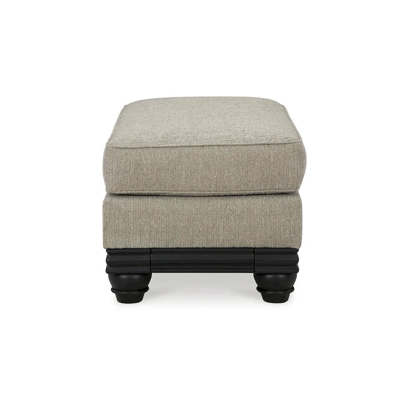 Gray Chunky Fabric Ottoman with Matte Black Wood Trim