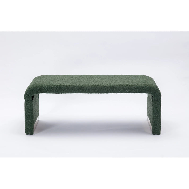 Boucle Fabric Loveseat Bench with Gold Metal Legs