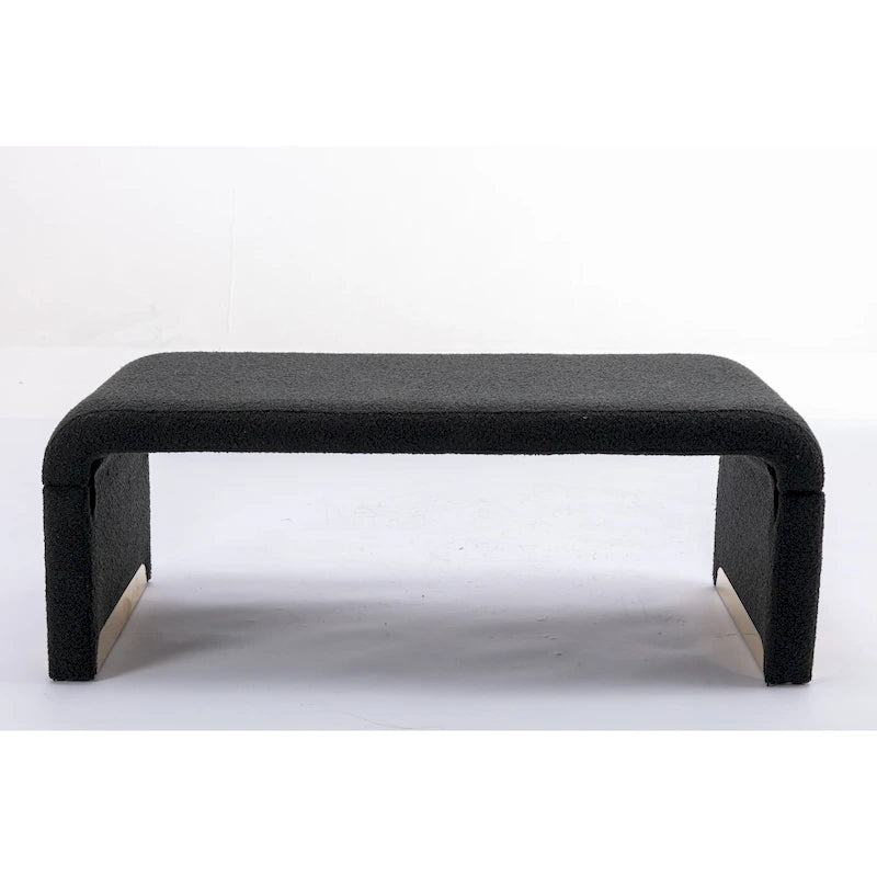 Boucle Fabric Loveseat Bench with Gold Metal Legs
