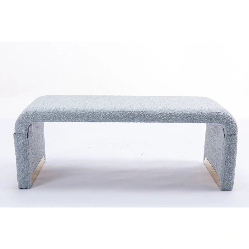 Boucle Fabric Loveseat Bench with Gold Metal Legs