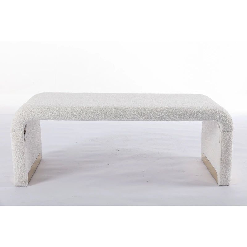Boucle Fabric Loveseat Bench with Gold Metal Legs