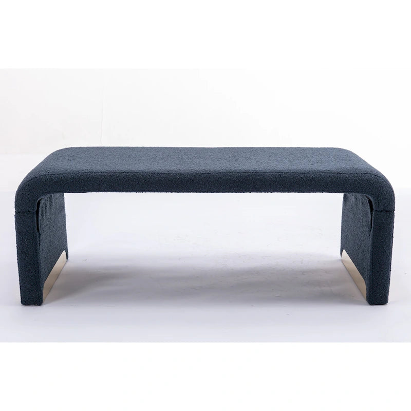Boucle Fabric Loveseat Bench with Gold Metal Legs