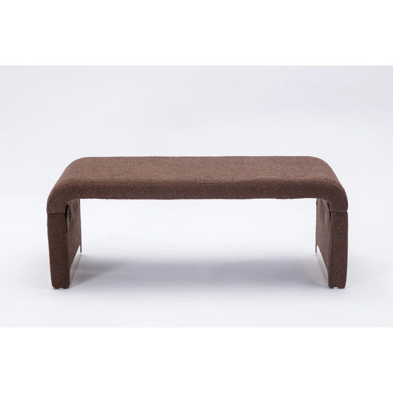 Boucle Fabric Loveseat Bench with Gold Metal Legs