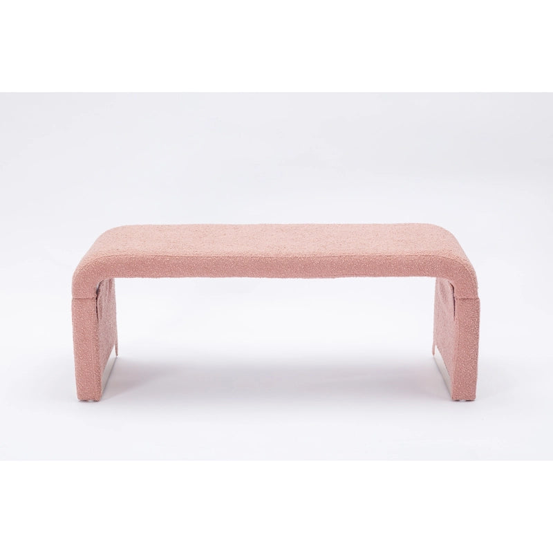 Boucle Fabric Loveseat Bench with Gold Metal Legs