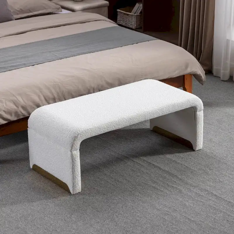 Boucle Fabric Loveseat Bench with Gold Metal Legs