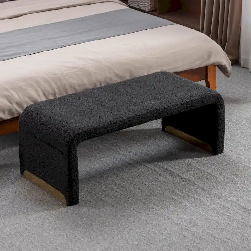 Boucle Fabric Loveseat Bench with Gold Metal Legs