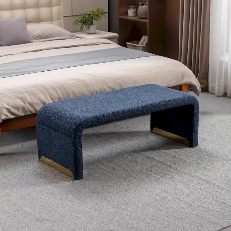 Boucle Fabric Loveseat Bench with Gold Metal Legs