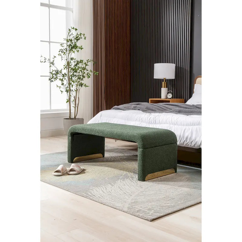 Boucle Fabric Loveseat Bench with Gold Metal Legs