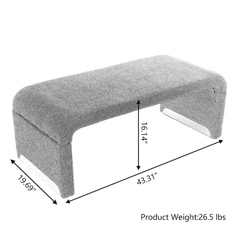 Boucle Fabric Loveseat Bench with Gold Metal Legs