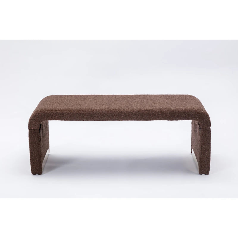 Boucle Fabric Loveseat Bench with Gold Metal Legs