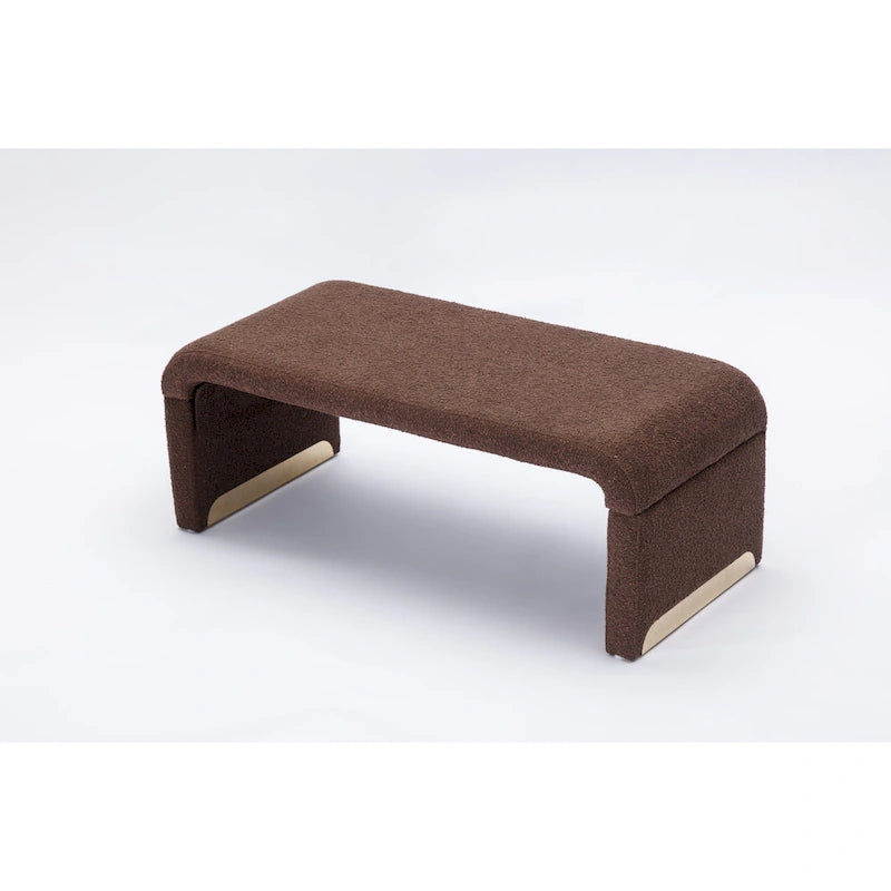 Boucle Fabric Loveseat Bench with Gold Metal Legs