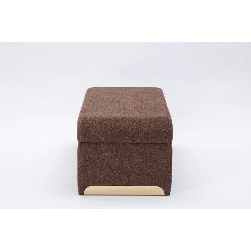 Boucle Fabric Loveseat Bench with Gold Metal Legs