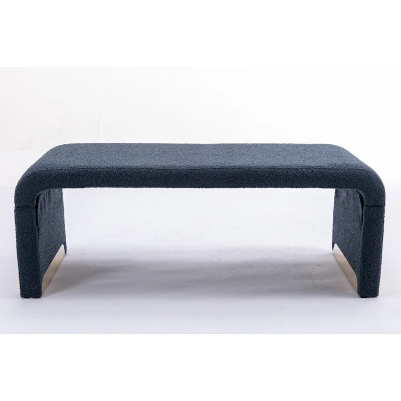 Boucle Fabric Loveseat Bench with Gold Metal Legs