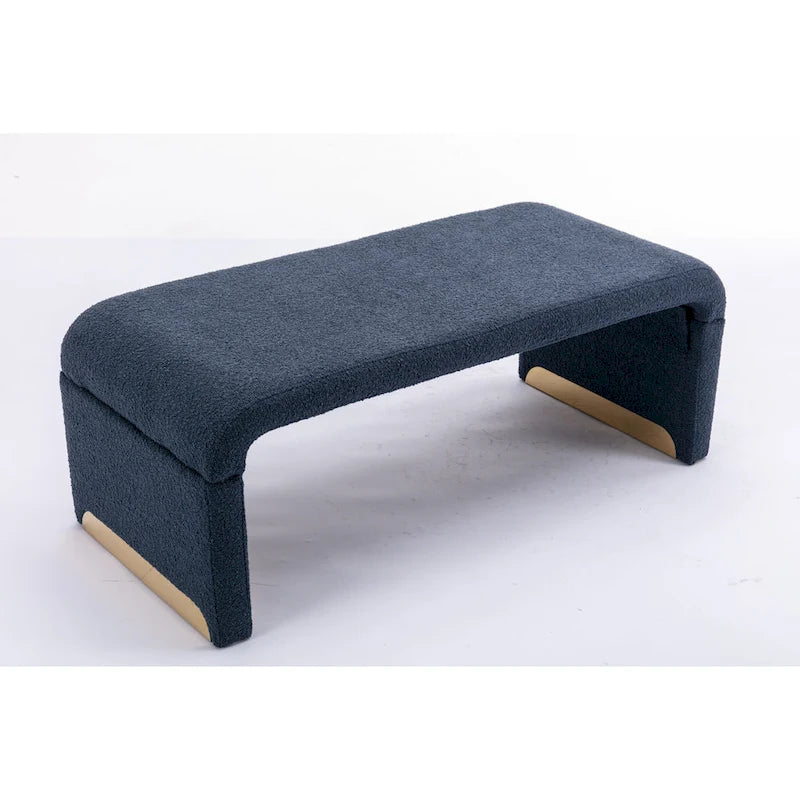 Boucle Fabric Loveseat Bench with Gold Metal Legs