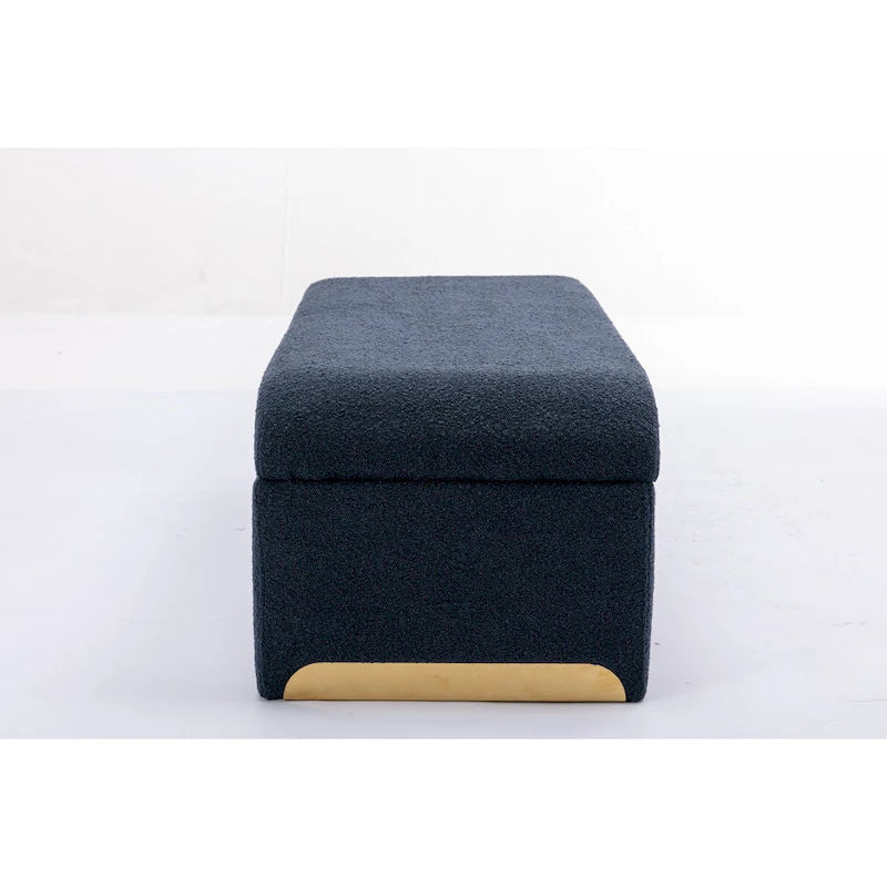 Boucle Fabric Loveseat Bench with Gold Metal Legs