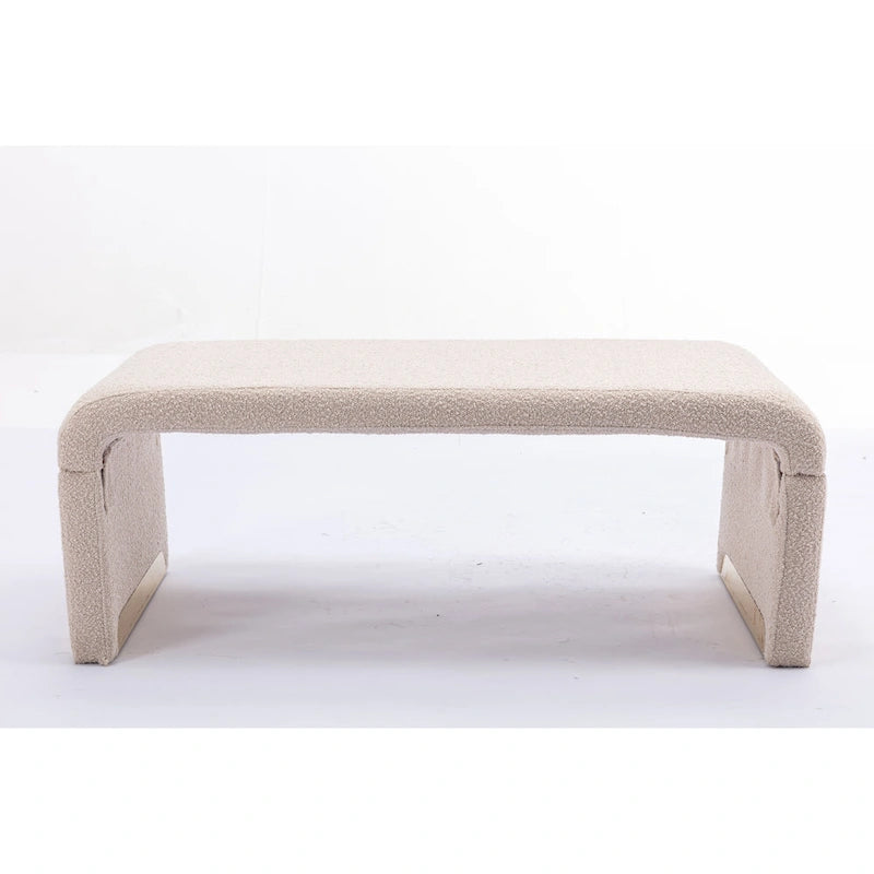 Boucle Fabric Loveseat Bench with Gold Metal Legs