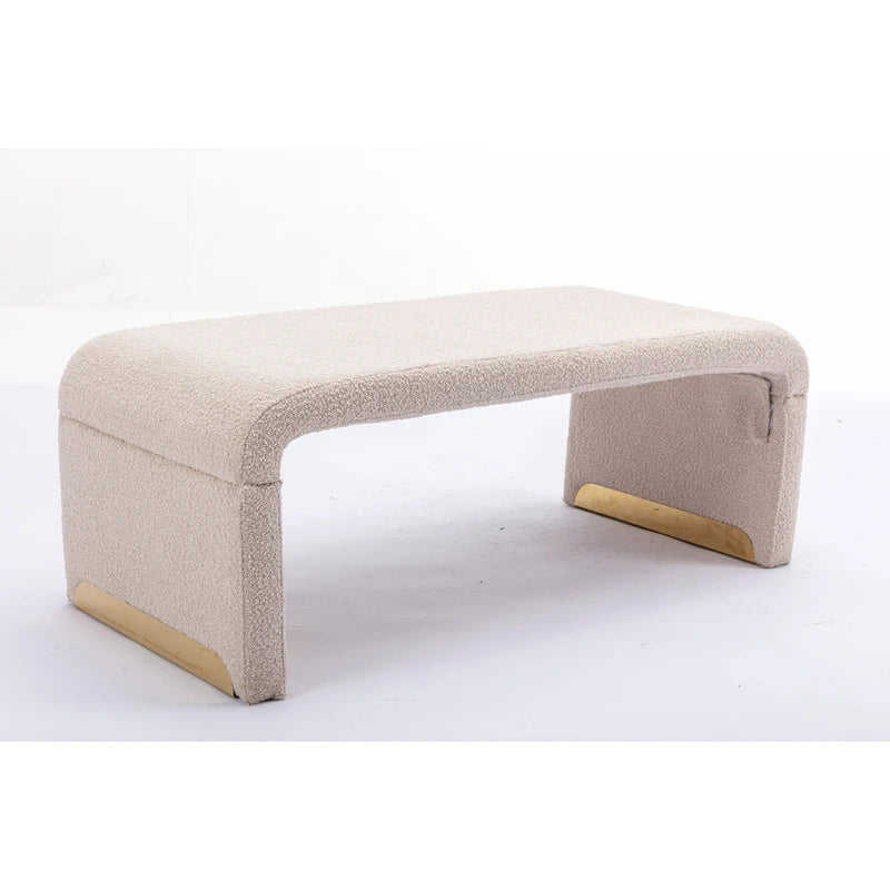 Boucle Fabric Loveseat Bench with Gold Metal Legs