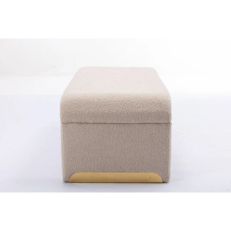 Boucle Fabric Loveseat Bench with Gold Metal Legs
