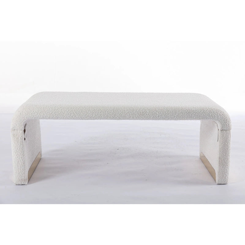 Boucle Fabric Loveseat Bench with Gold Metal Legs