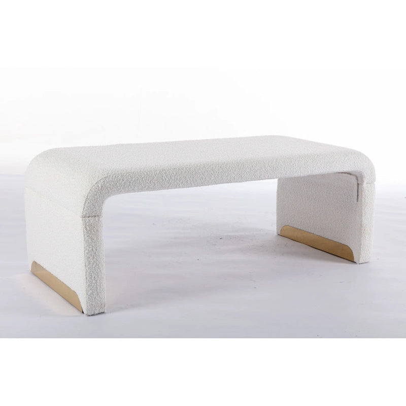Boucle Fabric Loveseat Bench with Gold Metal Legs