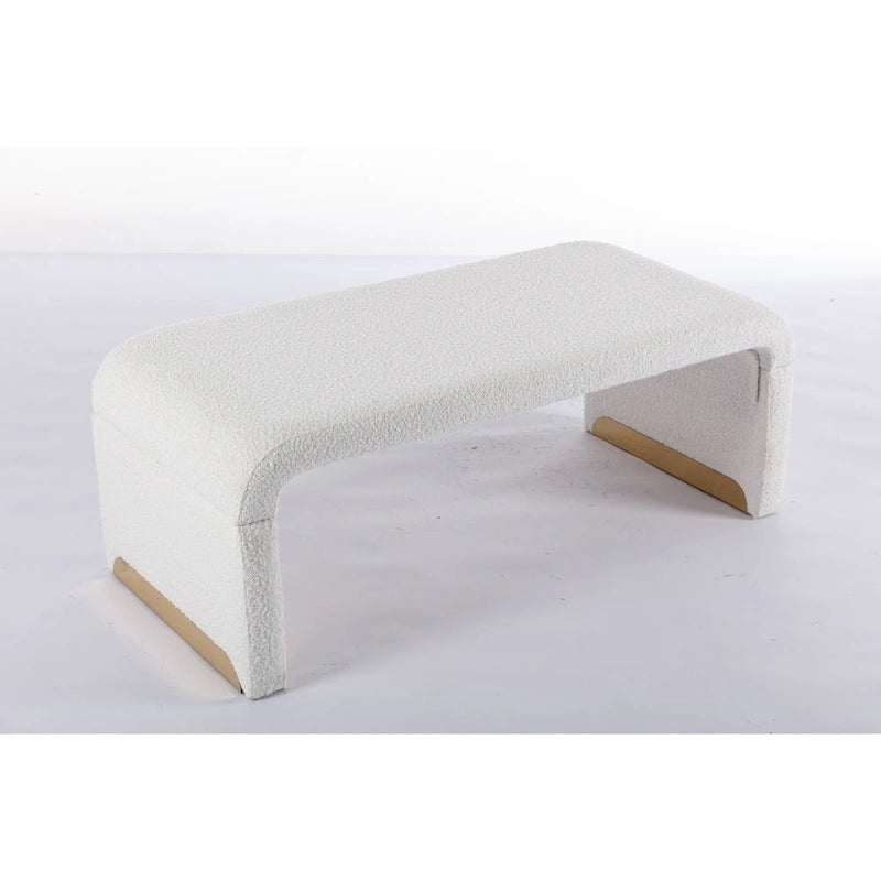 Boucle Fabric Loveseat Bench with Gold Metal Legs