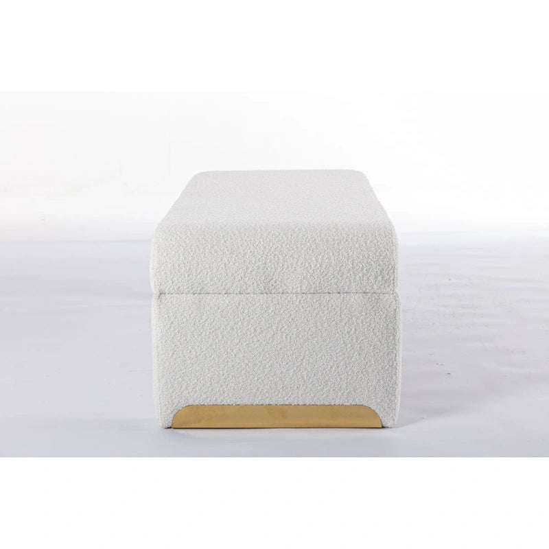 Boucle Fabric Loveseat Bench with Gold Metal Legs