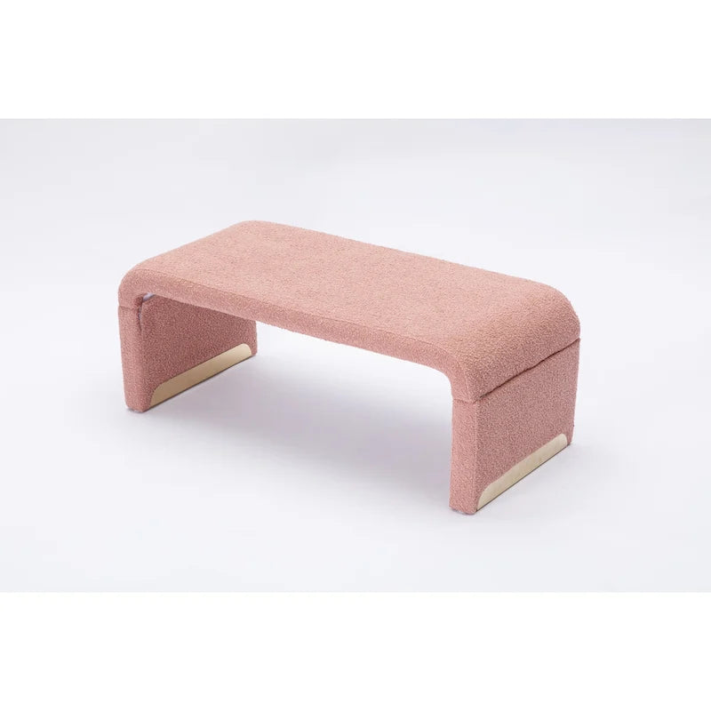 Boucle Fabric Loveseat Bench with Gold Metal Legs