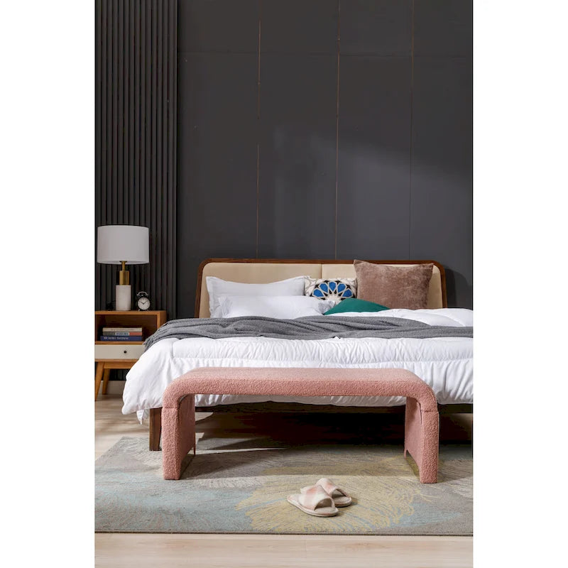 Boucle Fabric Loveseat Bench with Gold Metal Legs
