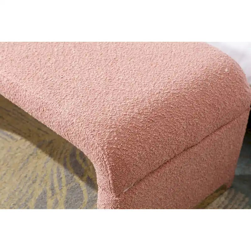 Boucle Fabric Loveseat Bench with Gold Metal Legs
