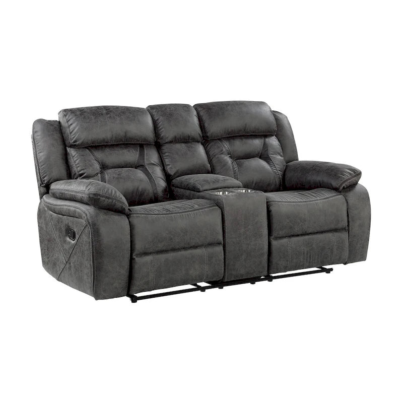 Gray Microfiber Double Reclining Loveseat with Center Console
