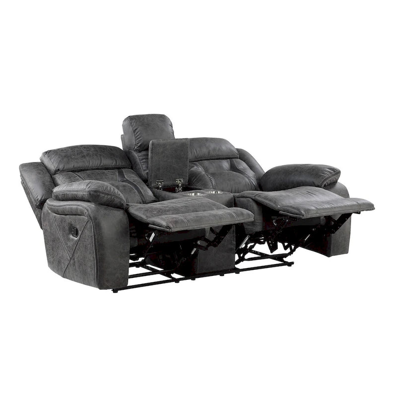 Gray Microfiber Double Reclining Loveseat with Center Console