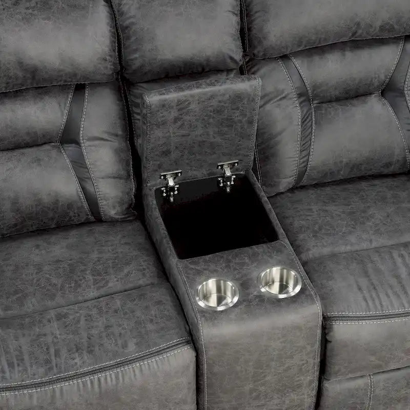 Gray Microfiber Double Reclining Loveseat with Center Console