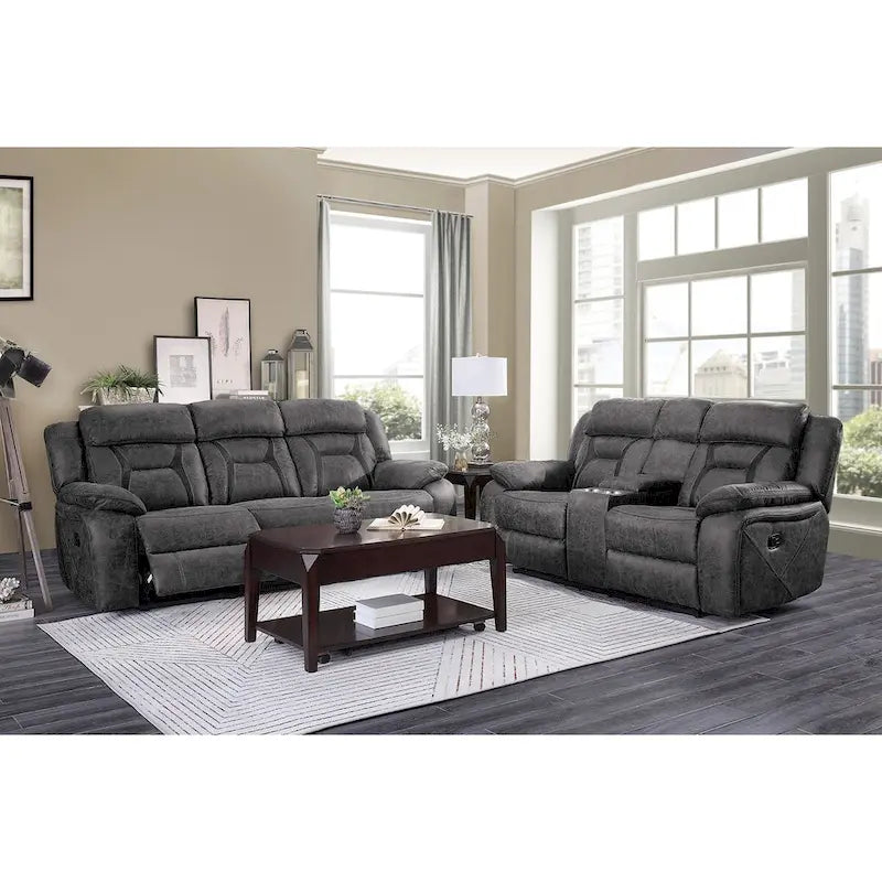 Gray Microfiber Double Reclining Loveseat with Center Console