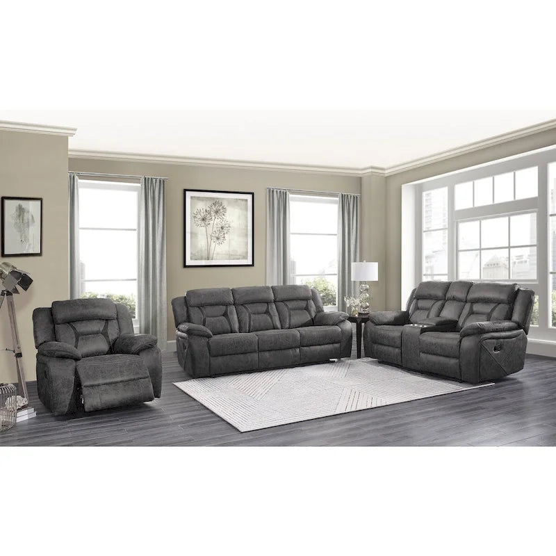 Gray Microfiber Double Reclining Loveseat with Center Console