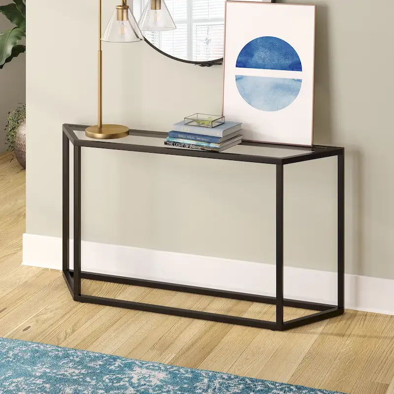 55-Inch Modern Console Table with Glass Top