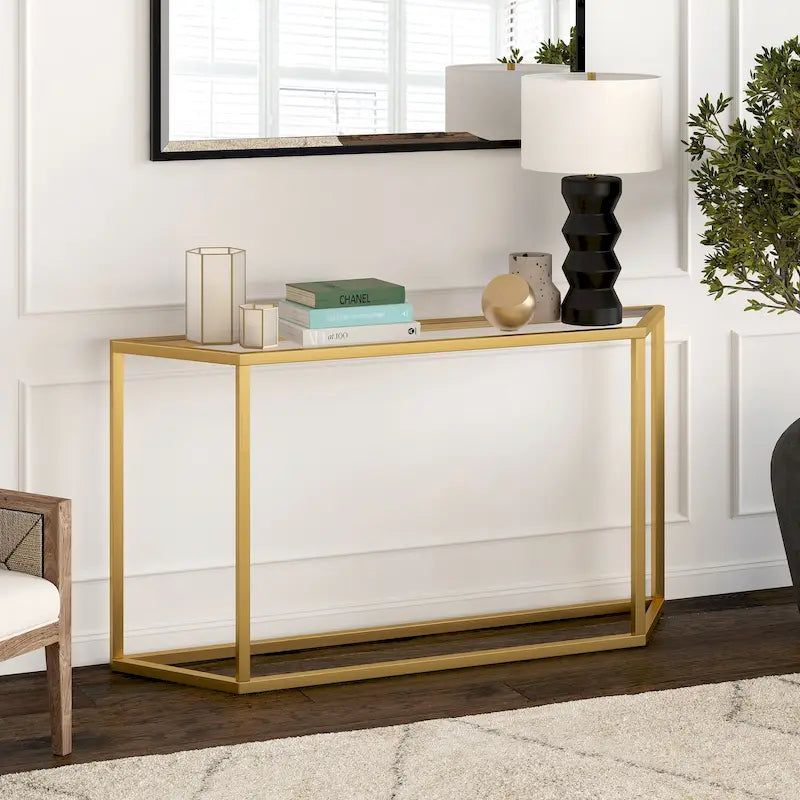 55-Inch Modern Console Table with Glass Top