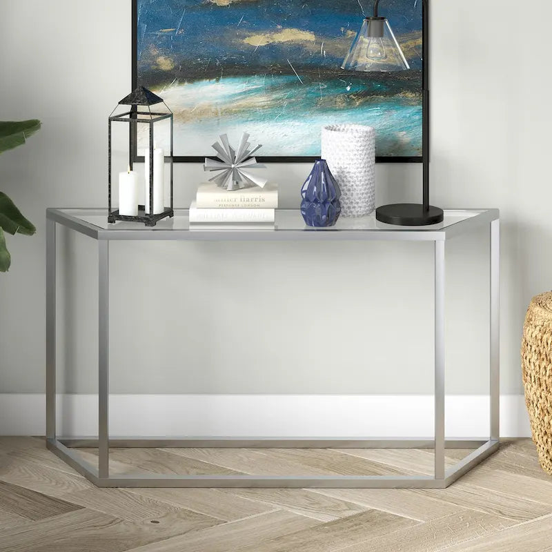 55-Inch Modern Console Table with Glass Top