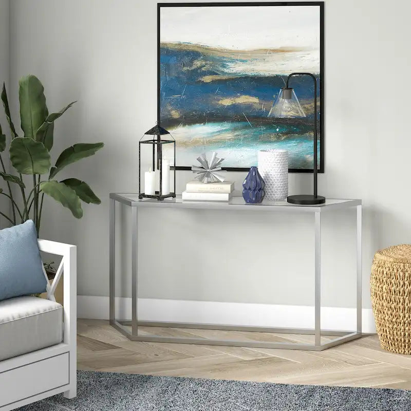 55-Inch Modern Console Table with Glass Top