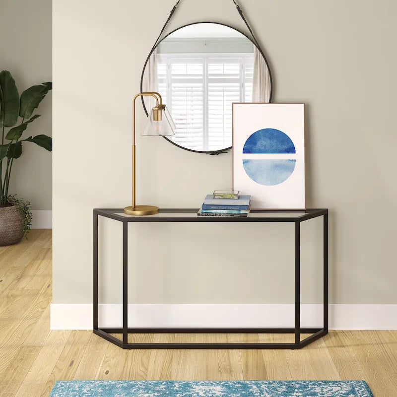 55-Inch Modern Console Table with Glass Top