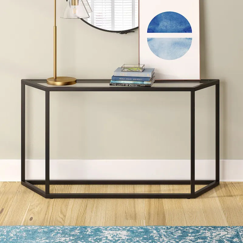 55-Inch Modern Console Table with Glass Top