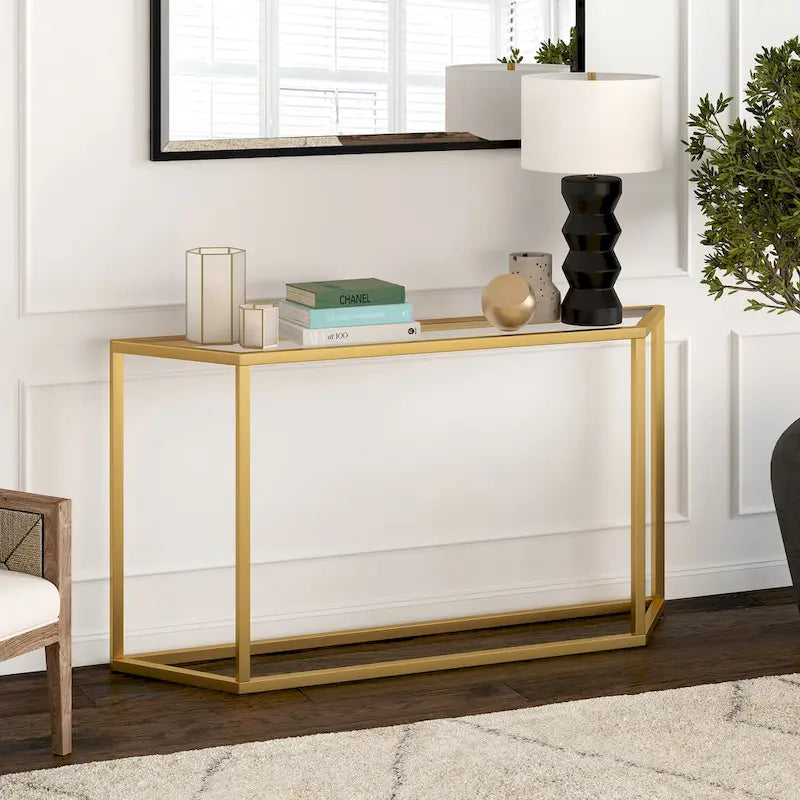 55-Inch Modern Console Table with Glass Top