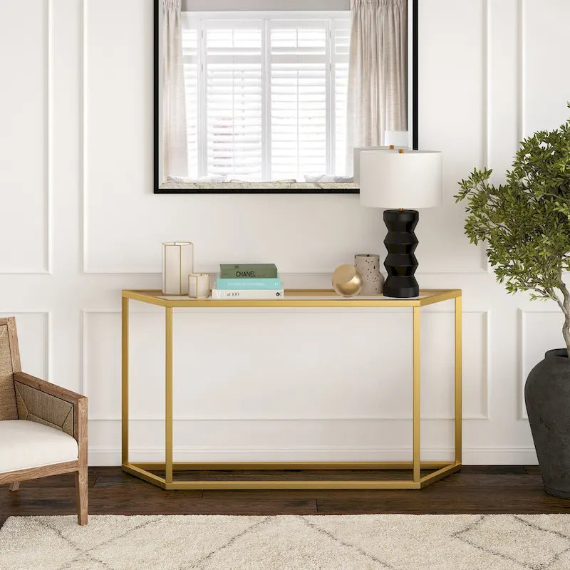 55-Inch Modern Console Table with Glass Top