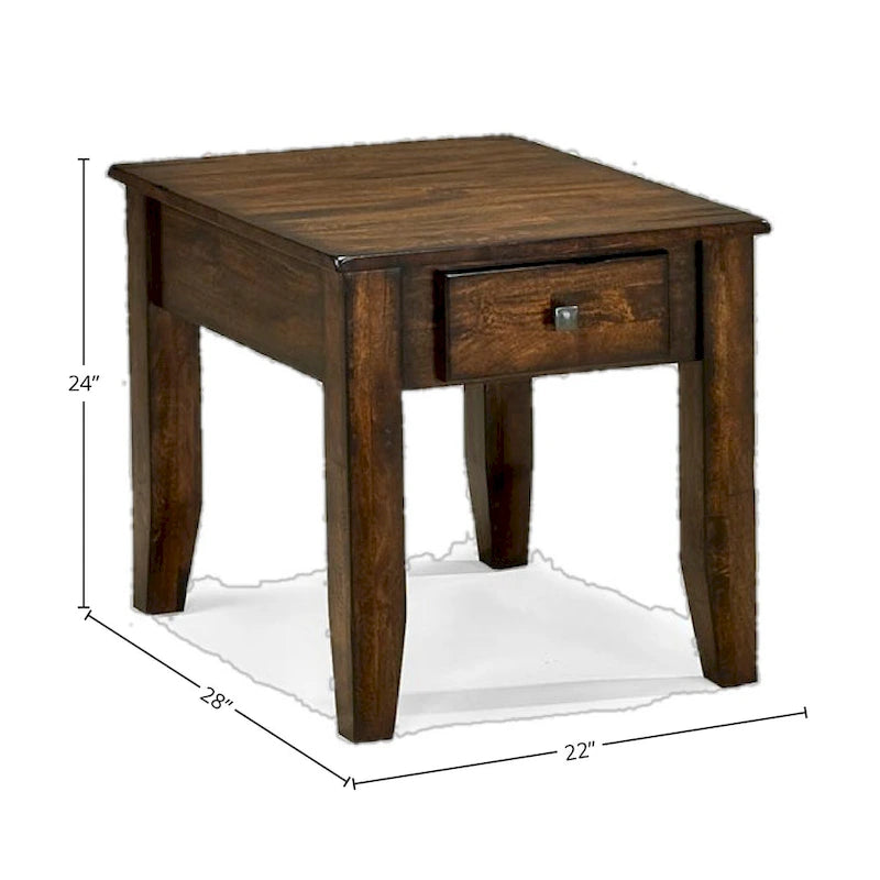22-Inch Solid Mango Wood End Table with Drawer, Brushed Raisin Finish